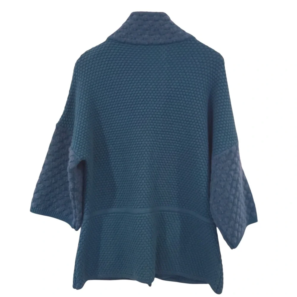 LAVIA 18 Piazza Sempione Teal Blue Wool Blend Textured Knit Cardigan Italy Large